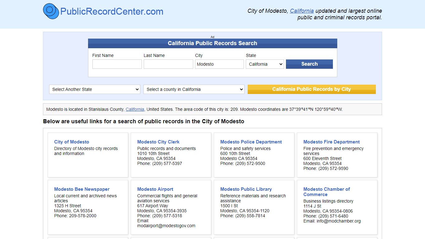 Modesto, California Public Records and Criminal Background ...